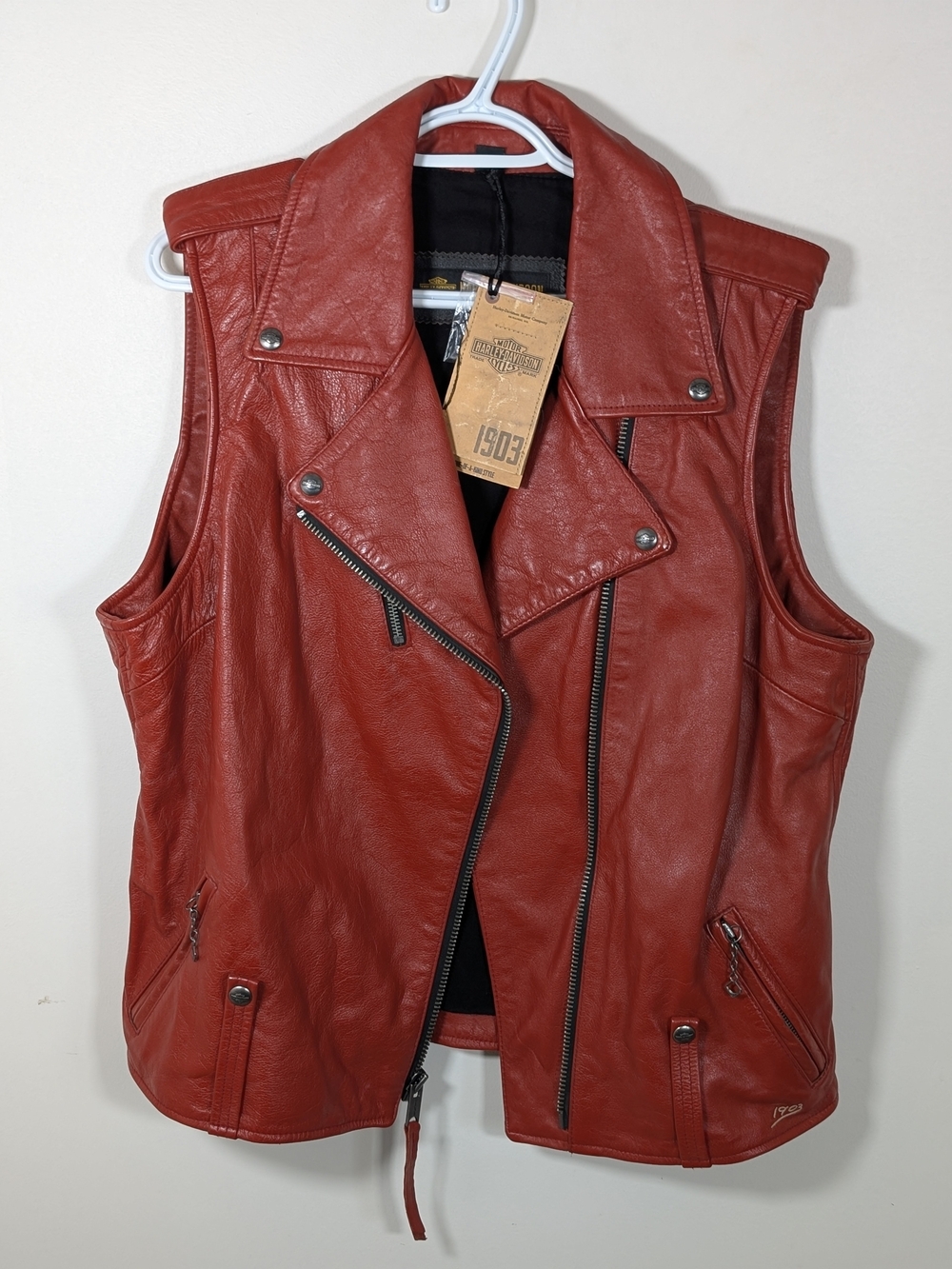 Harley-Davidson Rust Leather Biker Vest Back Patch Size L MPN 97049-19VW